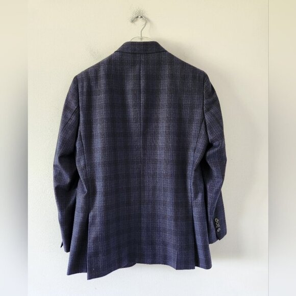 TED BAKER |JAY Textured Woven Wool Suit Jacket Blazer Navy Check Sz 40S - Picture 3 of 7